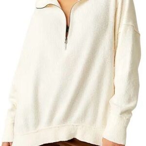 We The Free Cream Waffle-Knit Half Zip